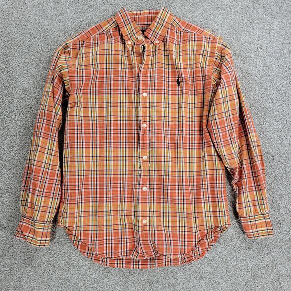 Ralph Lauren Button Down Shirt Boys L 16-18 Orange Plaid Cotton Classic Fit - Picture 7 of 12